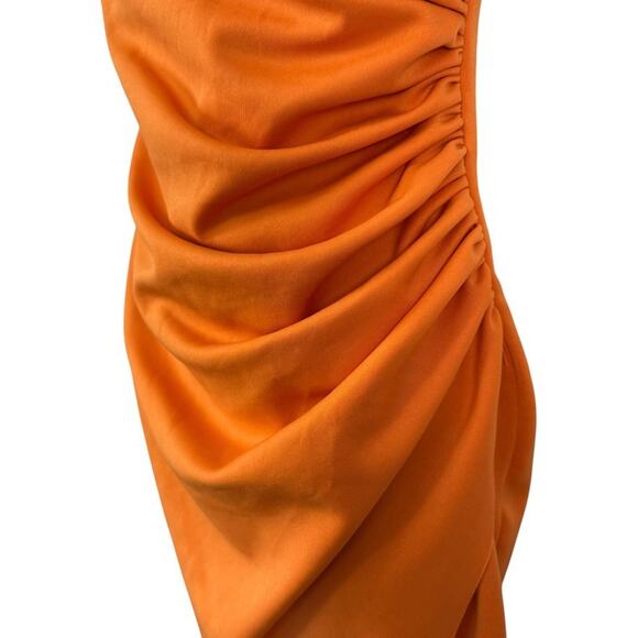 Asos Design Womens Orange Ruched Off The Shoulder Puff Sleeve Sheath Dress sz 10 - Picture 9 of 16